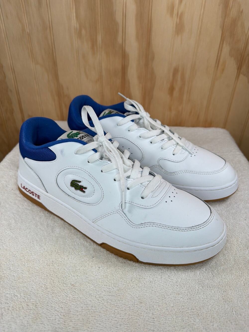 Lacoste Lineset 124 1 SMA White Blue Red Sneakers Men Size 12 Preppy Retro Court
